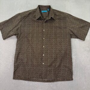 Tori Richard Mens Medium Aloha Button Down Shirt Brown Geometric Tribal Hawaiian